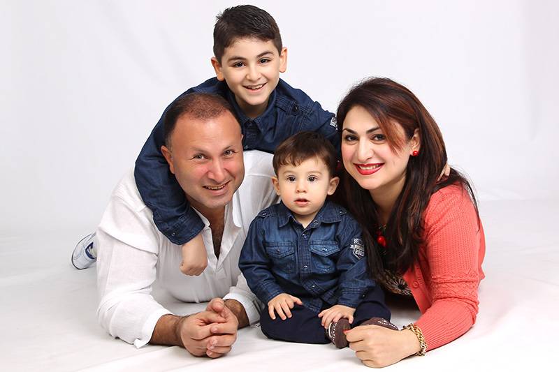 Family of four, studio floor